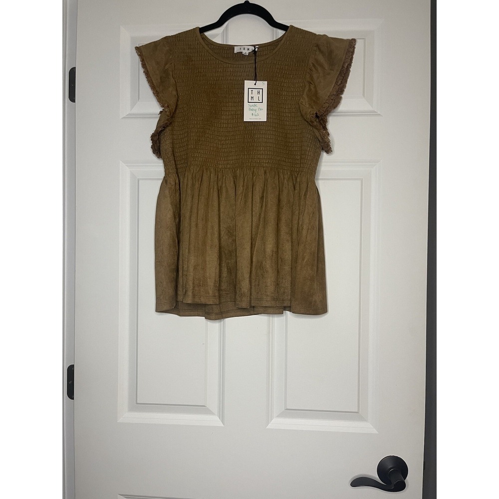 Anthropologie THML Suede Smock Babydoll Top Small Camel  Nwt Msrp 62.00